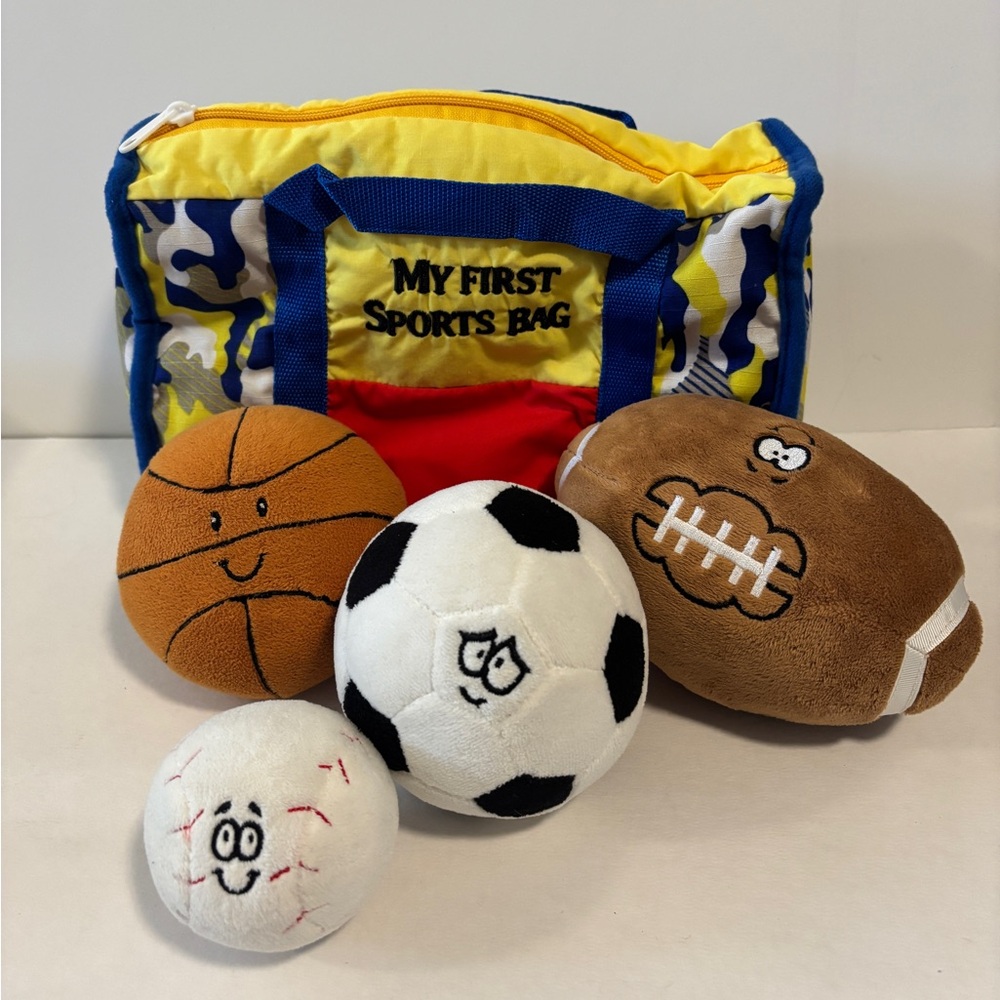 PREXTEX My First Sports Bag Plush Smiley Basketball Baseball Football Soccer